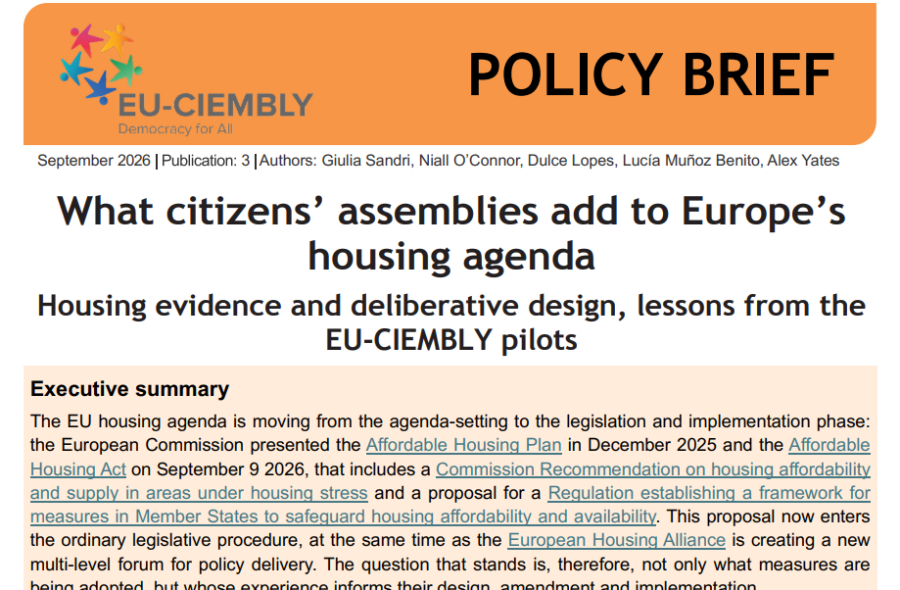 Policy Brief 3 - How citizens’ assemblies can contribute to the development and implementation of Europe’s housing agenda